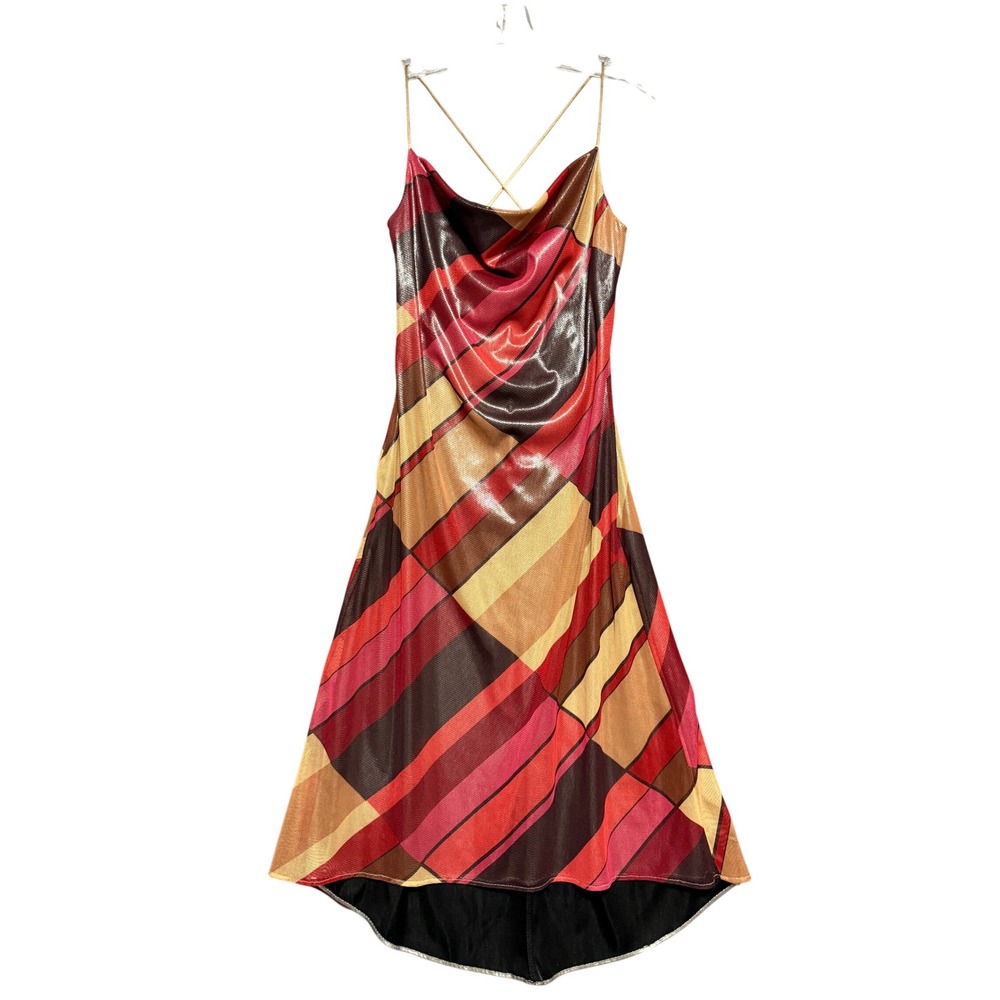 Vintage Windsor Colorblock Metallic Dress Red Brown Small Strappy Party Cocktail
